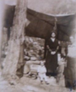 Edna Abstein and boys Ted & Russell, tenting before cabin was built